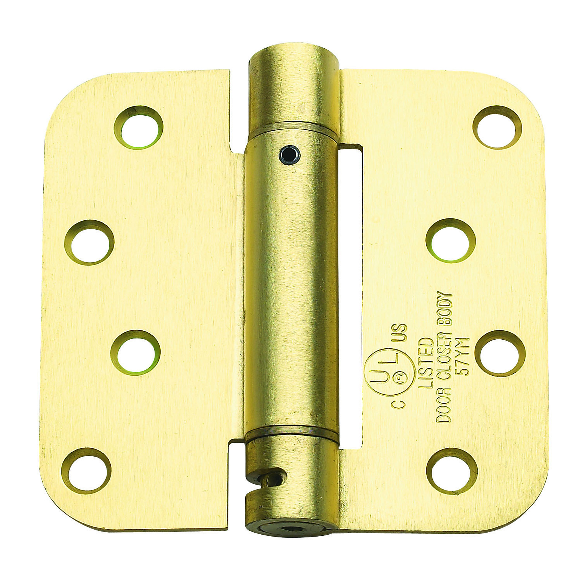 Global Door Controls Spring Hinges — 4in. x 4in., Satin Brass, Steel, 5/8in. Radius, Adjustable Tension, Set of 3, Model# CPS4040-R-US4-3